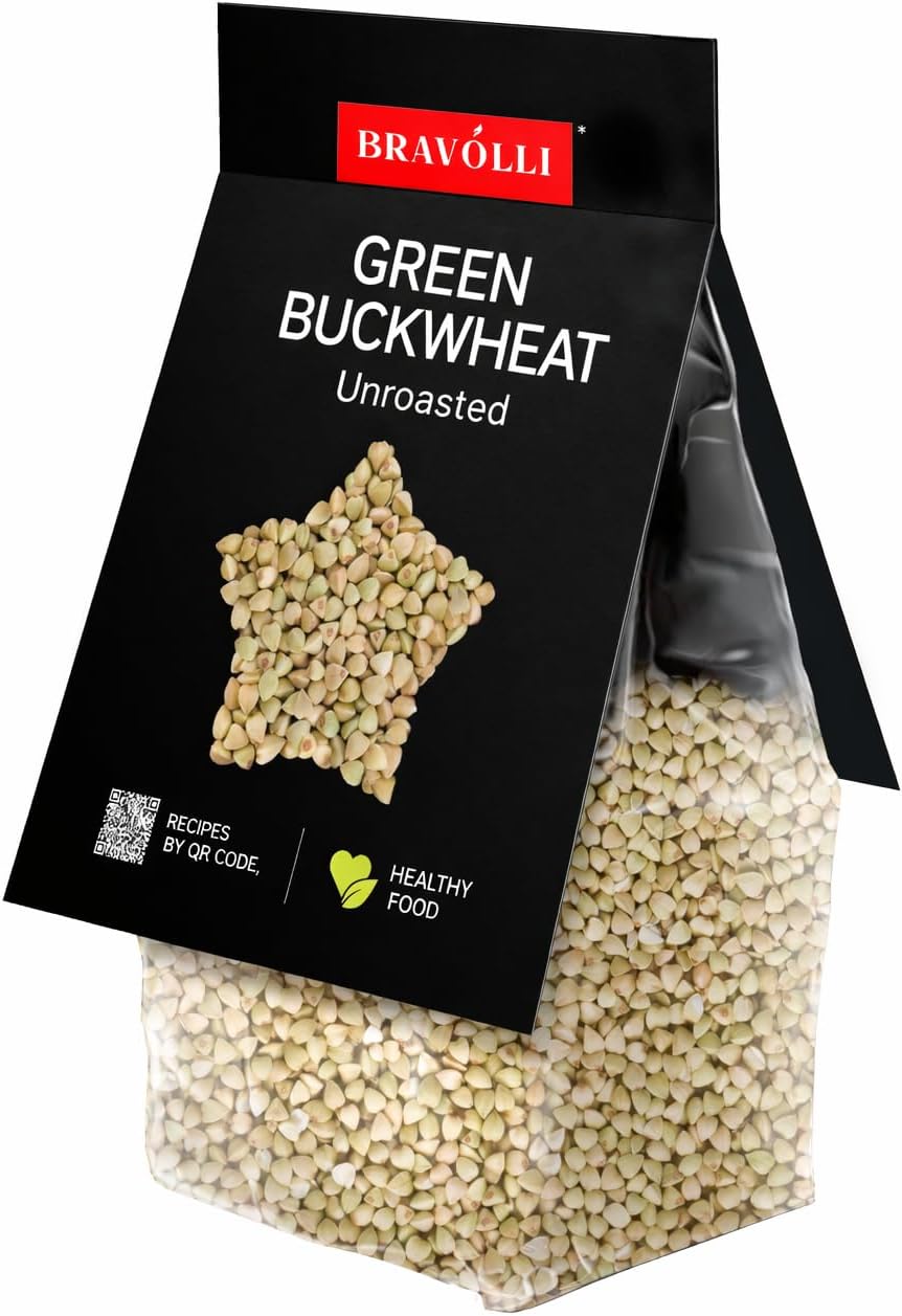 Yarmarka Raw Green Buckwheat Groats 12.35 oz (pack of 2) Whole Grain, Sproutable, Naturally Gluten-Free, Vegan, High Fiber Ancient Grain - Bravolli Line