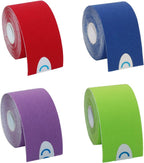 OBTANIM 4 Rolls Waterproof Breathable Kinesiology Tape, Athletic Elastic Kneepad Muscle Pain Relief Knee Taping for Gym Fitness Running Tennis Swimming (Red, Blue, Purple, Green)