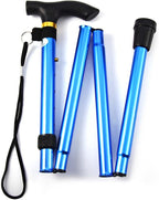 Folding Lightweight Walking Stick - Adjustable Aluminum Metal Collapsible Travel Cane with Non-Slip Rubber Base