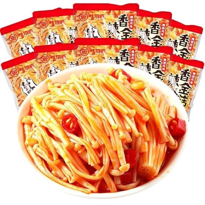 Instant Fresh Spicy Enoki Mushrooms,Pickled Mixed Vegetables,Spicy Instant Dishes,Seasoned Dishes,Convenient Snacks,Mala Latiao,Leisure Foods,Delicious Chinese Snack Gifts (10 packs)