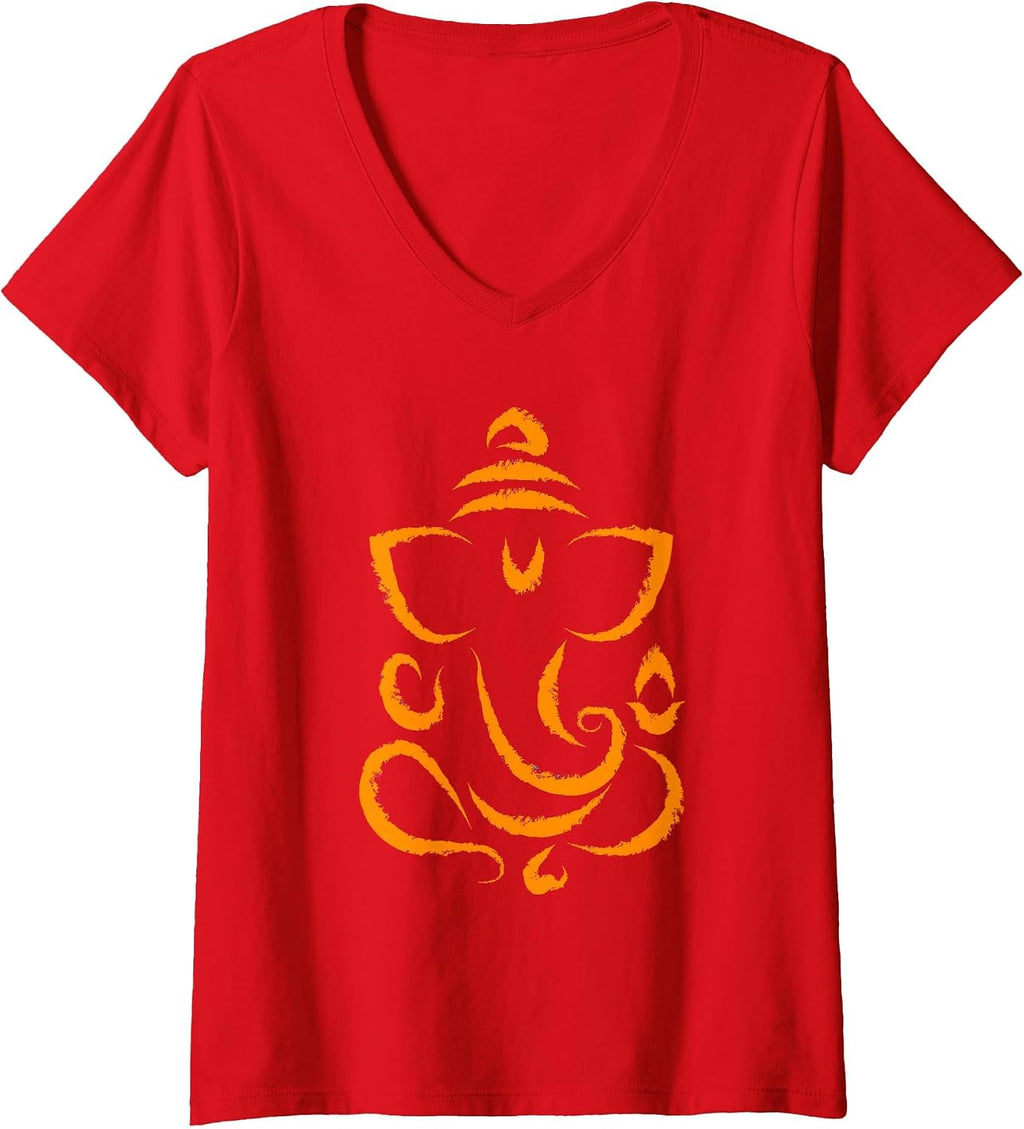 Women's Yoga Hindu Indian Meditation Deepavali Diwali Rangoli Ganesh V-Neck T-Shirt