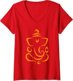 Women's Yoga Hindu Indian Meditation Deepavali Diwali Rangoli Ganesh V-Neck T-Shirt