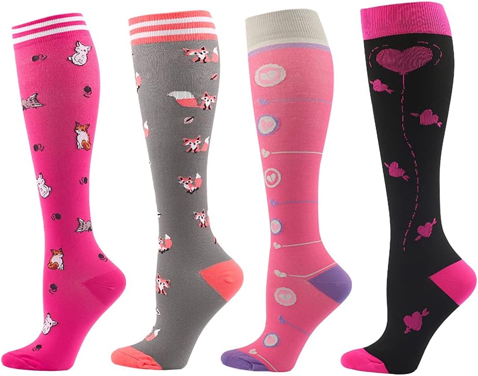 4 Pairs Compression Socks for Men Women,Is Best for Football,Travel,Flight,Athletics,Running,Calf Pressur Support.