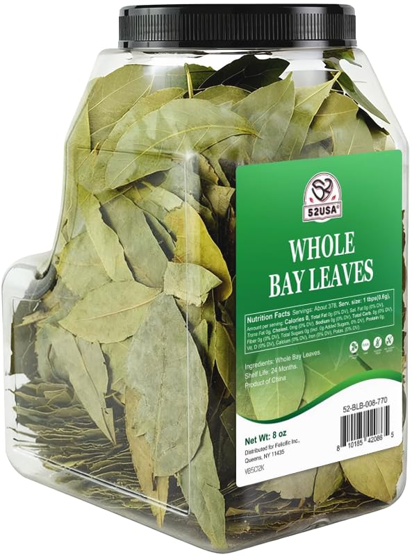 52USA Bay Leaf Whole 8oz – Dried Bay Leaves in Bottle | Natural Laurel Leaves for Cooking, Soups, Stews, Pasta & Seasoning | Bulk Gourmet Herb for Kitchen Spice Rack