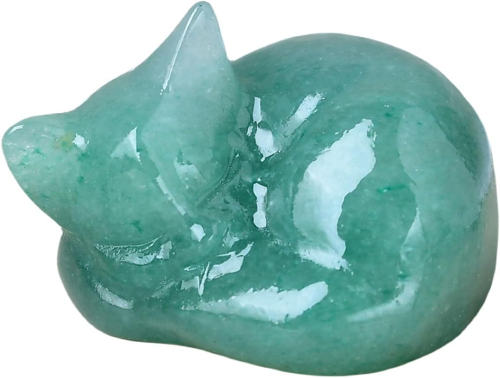 Natural Green Aventurine Cat Crystals Decor Sleeping Cat Statue Healing Crystal Polished Gemstones Bedroom Office Desk Home Decoration A Lucky Decoration for Cat Lovers
