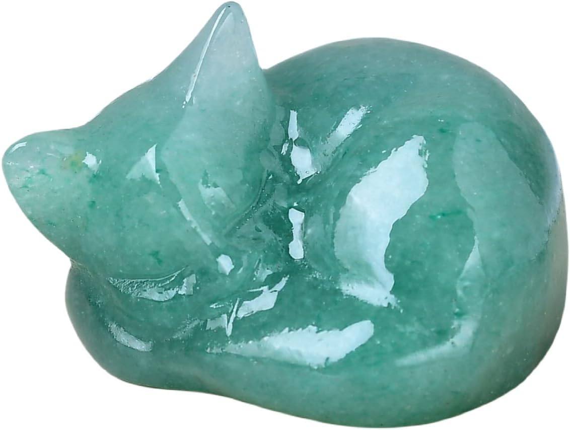 Natural Green Aventurine Cat Crystals Decor Sleeping Cat Statue Healing Crystal Polished Gemstones Bedroom Office Desk Home Decoration A Lucky Decoration for Cat Lovers