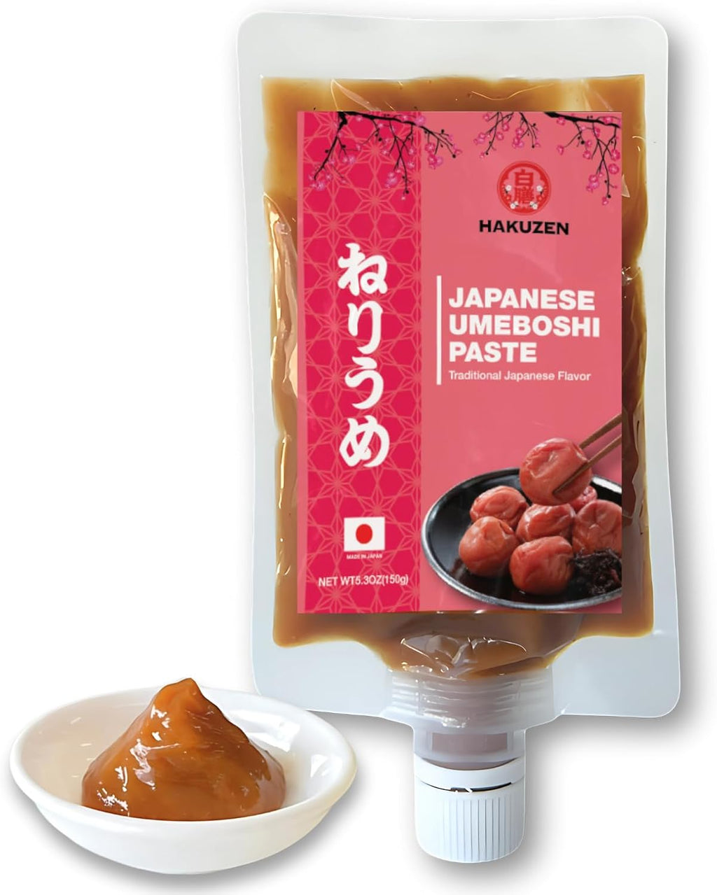Umeboshi Paste – Authentic Japanese Pickled Plum Paste 5.3oz Made from Shirokaga Ume, Additive-Free, Vegan, Gluten-Free, Easy Squeeze Tube,