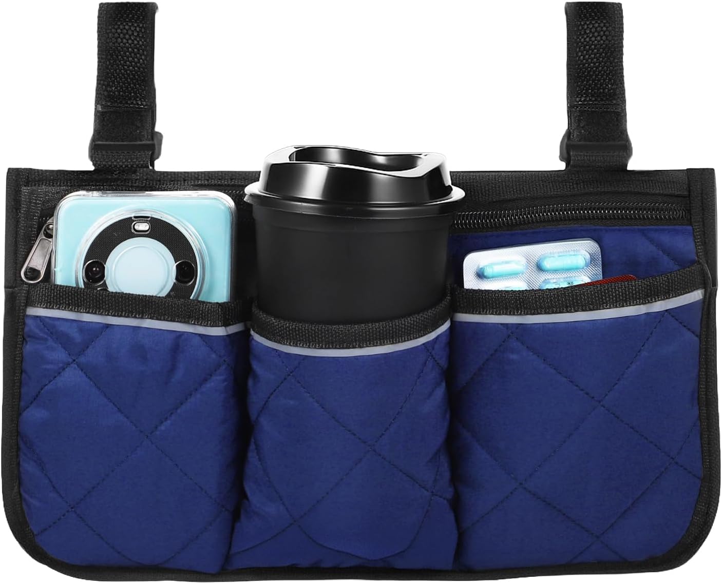 Wheel Chair Accessories Adults Wheelchair Bags to Hang on Back Wheelchair Armrest Pouch Walker Bag Side Organizer Pouch Sides Pocket Reflective Stripe Accessories Bags for Most Wheelchairs (Blue)