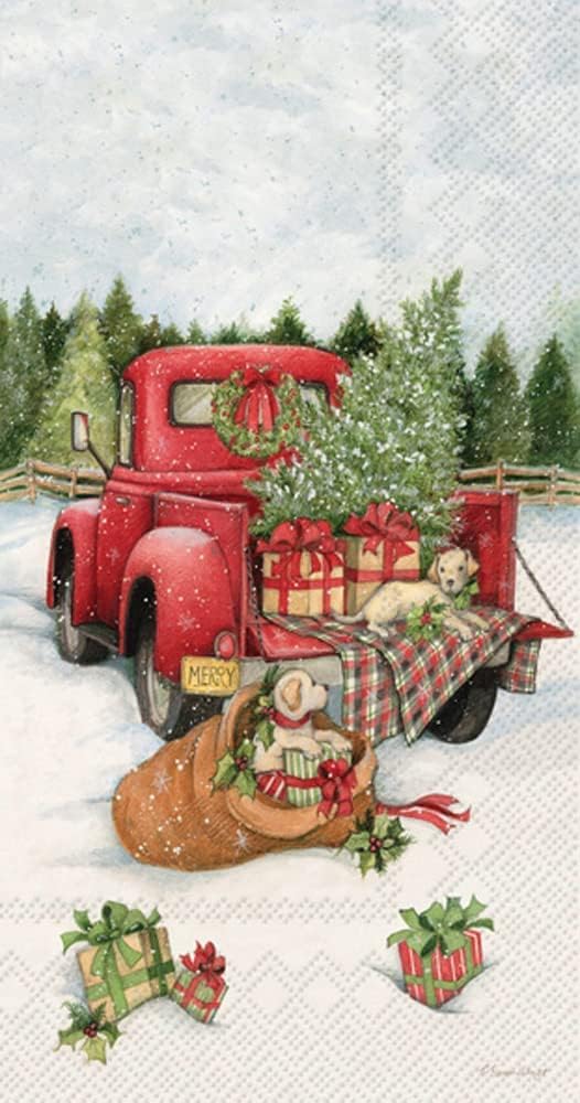 Boston International IHR 3-Ply Guest Towel Buffet Winter Holiday Christmas Paper Napkins, 16-Count, Christmas Delivery