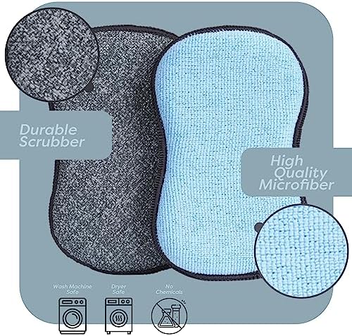 Multi-Purpose Sponges Kitchen by Scrub-it - Non-Scratch Microfiber sponges for Cleaning, Along with Heavy Duty Scrubbing Power - Reusable Dish Sponge for Dishes, Pots and Pans (6 Pack, Small)