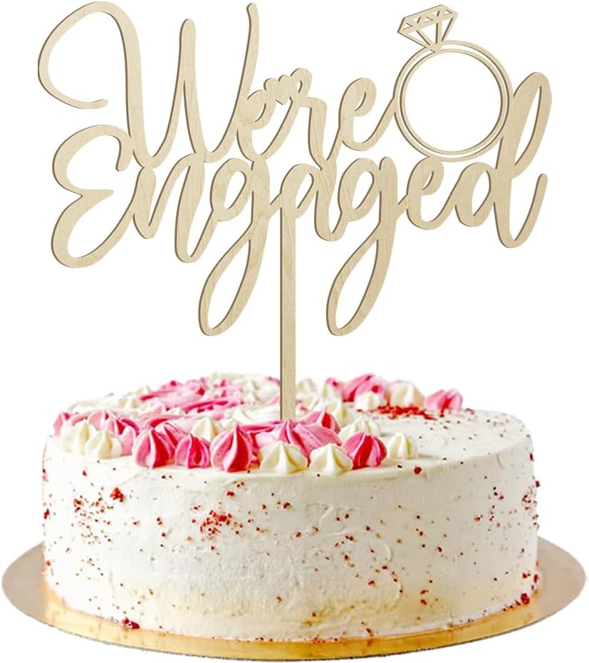 We're Engaged Cake Topper for Engagement Party Decorations, Engaged Ring Sign,Bridal Shower - Wedding Engagement Theme Party Decorations Wood