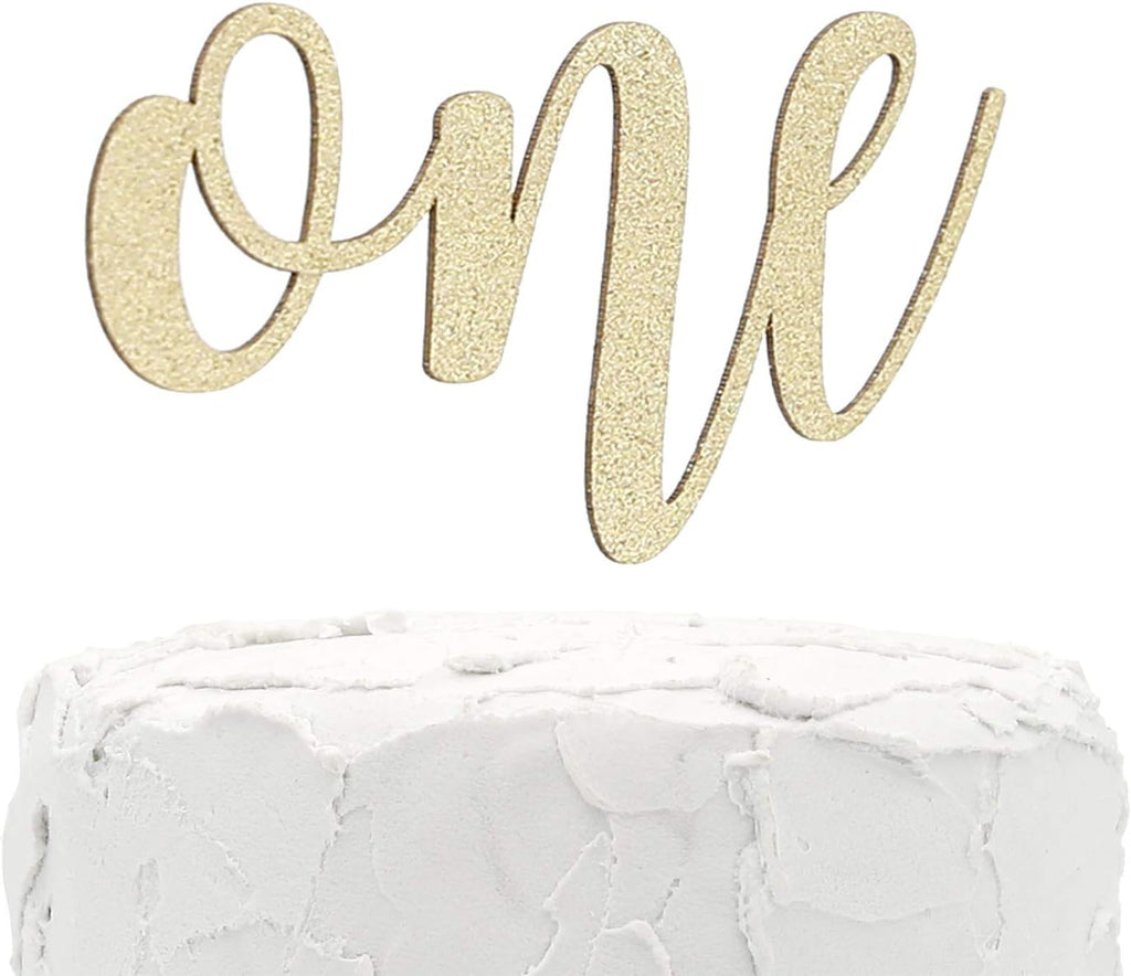 1st Birthday Cake Topper - one - Double Sided Gold Glitter - Premium Quality Made in USA