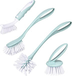 Dish Brush with Handle, Kitchen Dish Scrub Brush Set, 4-Piece Kitchen Cleaning Brush Set for Pots and Bottles, Nordic Green