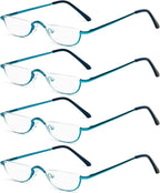 KoKoBin Half Reading Glasses,4 Pack Half Rim Metal Frame Glasses Spring Hinge Readers with Leather Pouch for Men and Women (Blue,1.50)