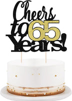 LVEUD Black Font Golden Numbers Cheers to 65 Years Happy Birthday Cake Topper -Wedding,Anniversary,Birthday Party Decorations (65th)
