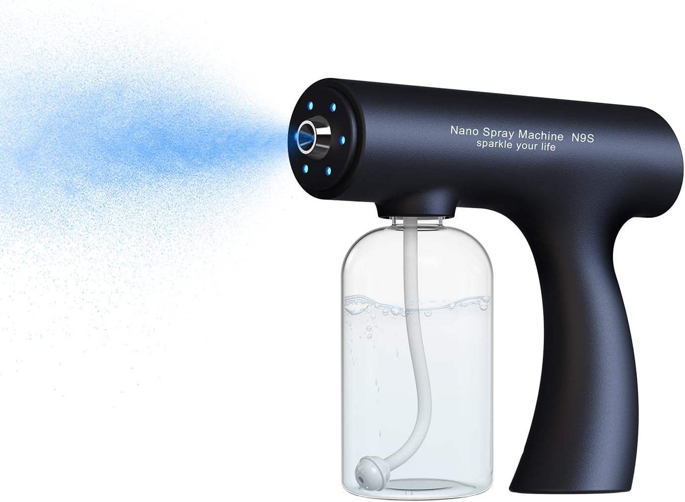 Nano Spray Machine Blue Ray Mist Sprayer Gun – Handheld Cordless Rechargeable Atomize (Black, N9S)
