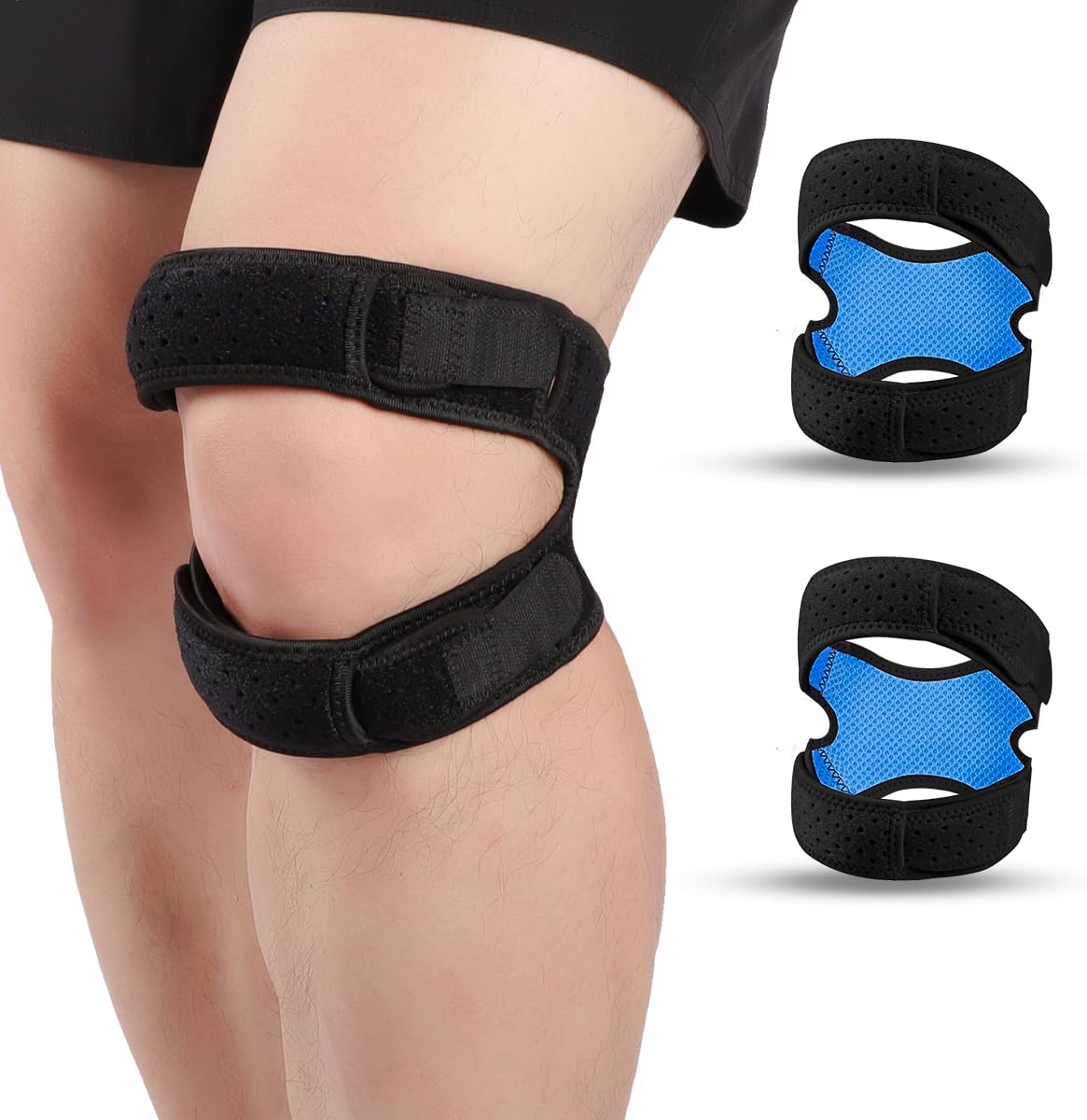 Patella Knee Brace for Women & Men, Patellar Tendon Support Strap for Running, Basketball, Tennis, Gym, Relief for Meniscus Tear, Arthritis, Injury Recovery (2, Black)