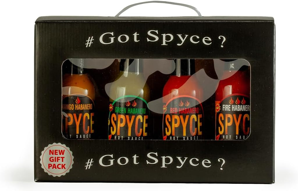 SPYCE Habanero Hot Sauce Gift Set Variety Pack, Vegan, Gluten Free, Low Sodium, Non GMO, No MSG, No Sugar, No Filler 5 oz/4 Pack