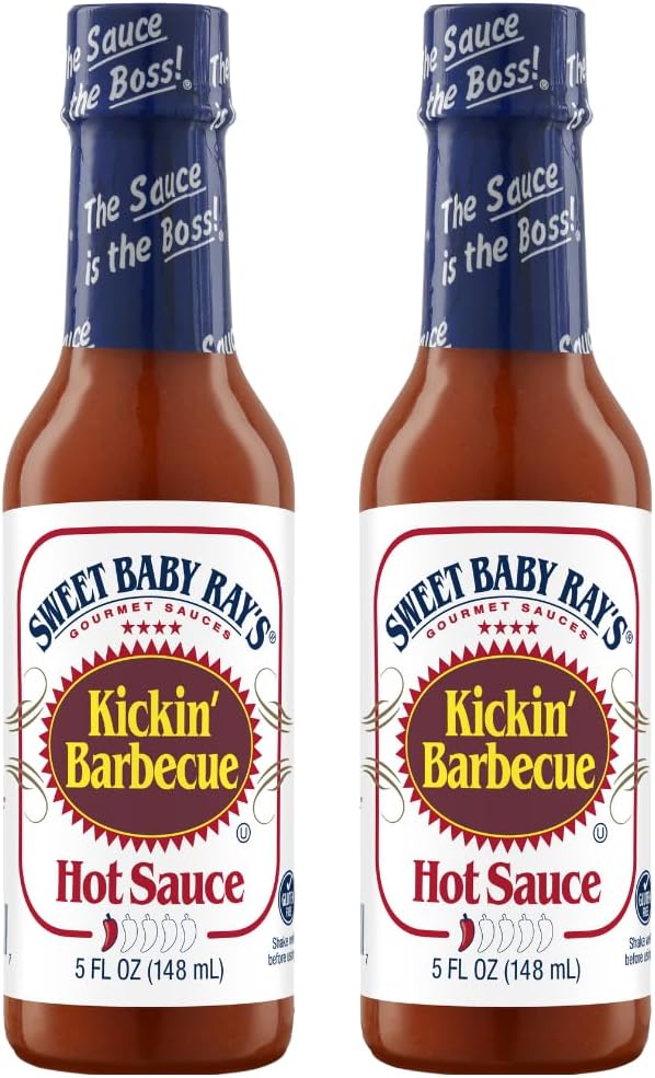 Sweet Baby Ray’s Kickin’ Barbecue Hot Sauce, Bold BBQ Flavor with Spicy Heat, Perfect for Wings, Ribs & Grilling, 5 fl oz Bottles (Pack of 2)