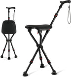 Walking Cane with Seat Holding 400 lbs – Heavy-Duty Folding Cane Chair with Upgraded Detachable 3 Legs, ABC Markings, Adjustable 19"-22" Seat Height, Large Comfort Seat for Seniors