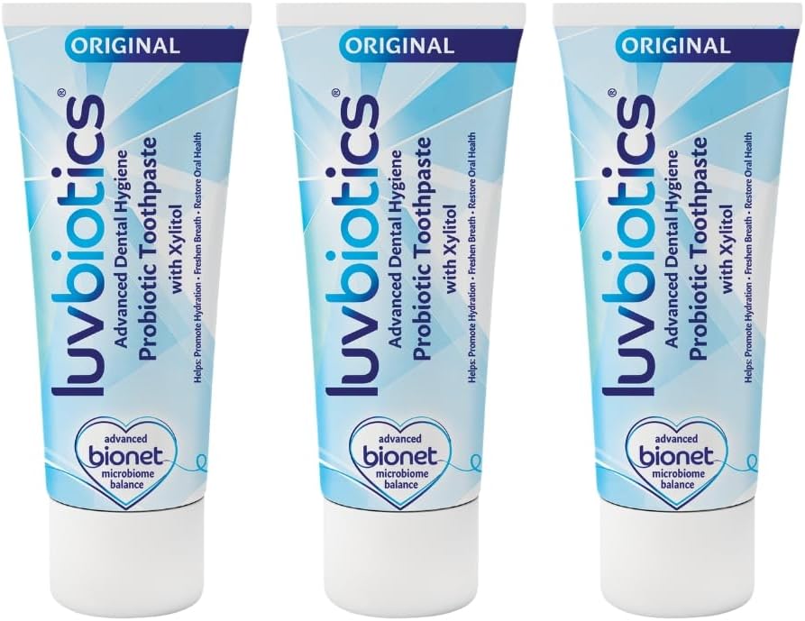 Luv Biotics Probiotic Mint Toothpaste with Xylitol & Aloe Vera – Fresh Breath, Cavity Protection, Microbiome Support & Healthy Gums – No Sulphates or Parabens - 3 x 75ml
