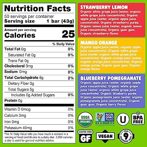 DeeBee's Organics Classic SuperFruit Freezie Pops, No Added Sugars, No Artificial Flavors or Colors (Pack of 50)