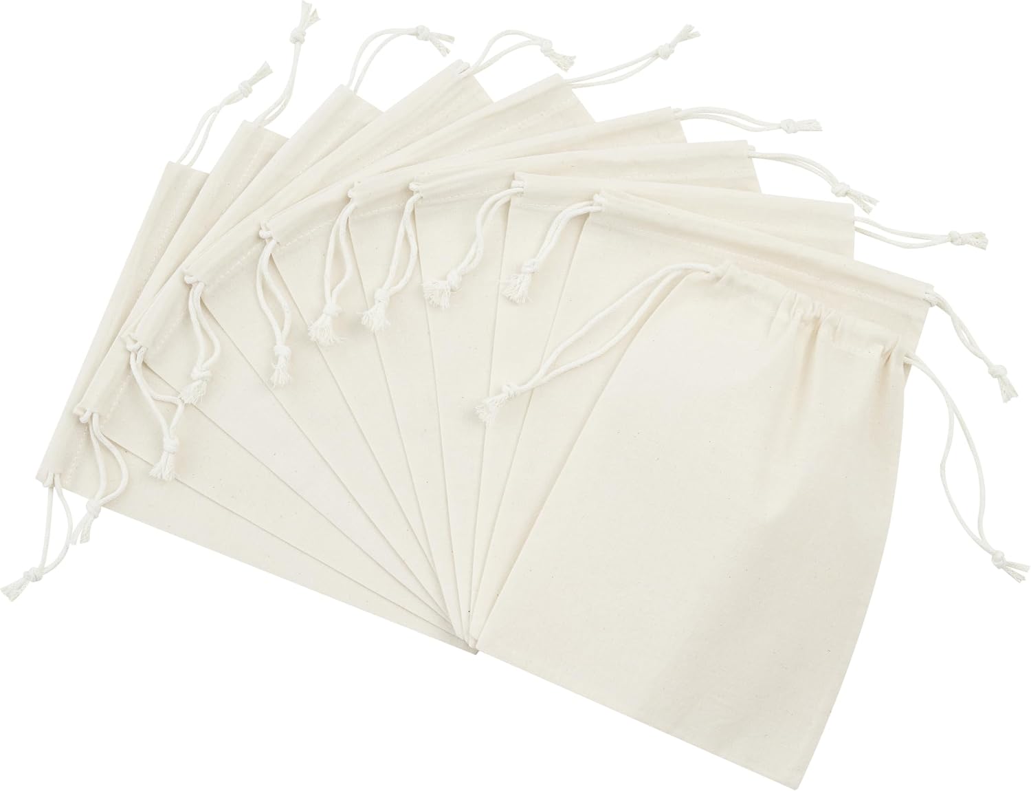 PALTERWEAR 100% Cotton Drawstring Bags 10‑Pack 6x8 Lightweight 70 GSM Muslin Pouch Set | Reusable Gift, Craft, Pantry, Travel Storage | Double Drawstring (Natural Beige, 6 x 8 Inches)