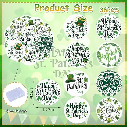 36PCS Edible Happy St Patrick’s Day Cupcake Toppers Wafer Paper Four Leaf Clover Cupcake Picks for Happy St Patrick’s Day Irish Theme Baby Shower Birthday Party Cake Supplies
