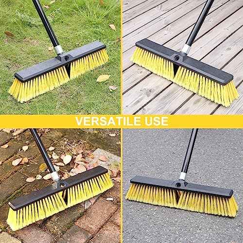18 Inches Push Broom Outdoor- Heavy Duty Broom with 63" Long Handle for Deck Driveway Garage Yard Patio Concrete Floor Cleaning