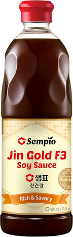 Sempio Jin Gold F3 Soy Sauce for Stir Fry & Braises – Premium Blended, Rich Umami Flavor, Naturally Fermented - Gluten Free, Non-GMO, Kosher, Vegan, Halal - Crafted in Korea (29.08 fl oz/860 mL)