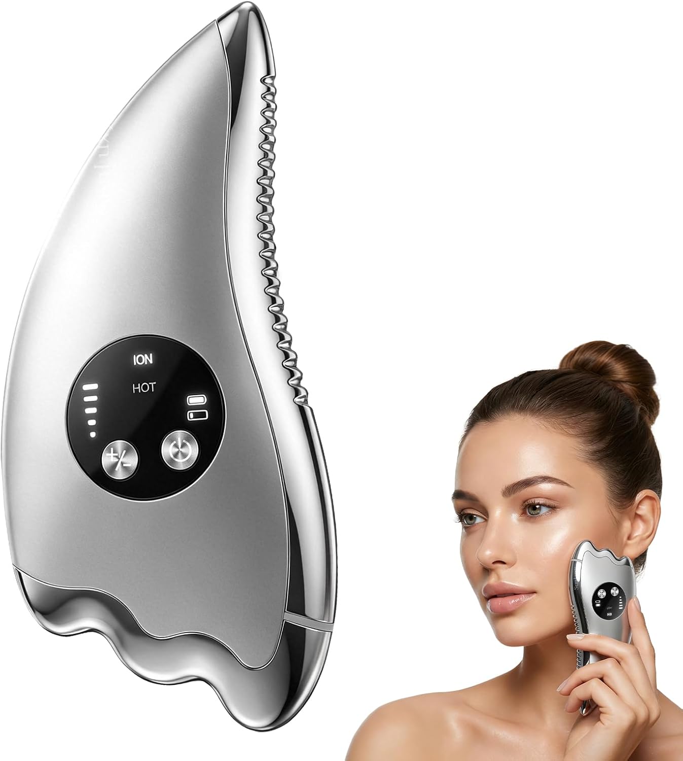 Electric Face Massager Tool with Micro-current & Heated, 2-in-1 Dual-Sided Electric Gua Sha for Chin, Arms, Legs, No-Noise Gua Sha Facial Tool for Firming, Sculpting & Skincare