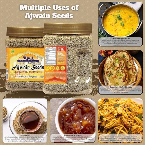 Rani Ajwain Seeds (Carom Bishops Weed) Spice Whole 16oz (1lb) 454g PET Jar ~ All Natural | Vegan | Gluten Friendly | NON-GMO | Kosher | Indian Origin