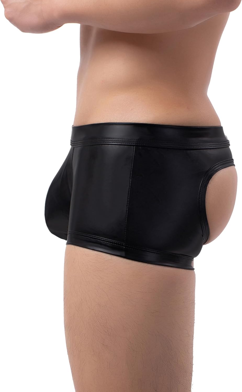 ohyeahlady Men's Faux Leather Boxer Briefs Black Soft Pouch Trunks Stretchy Plus Size Night Underwear Panties Club Wear