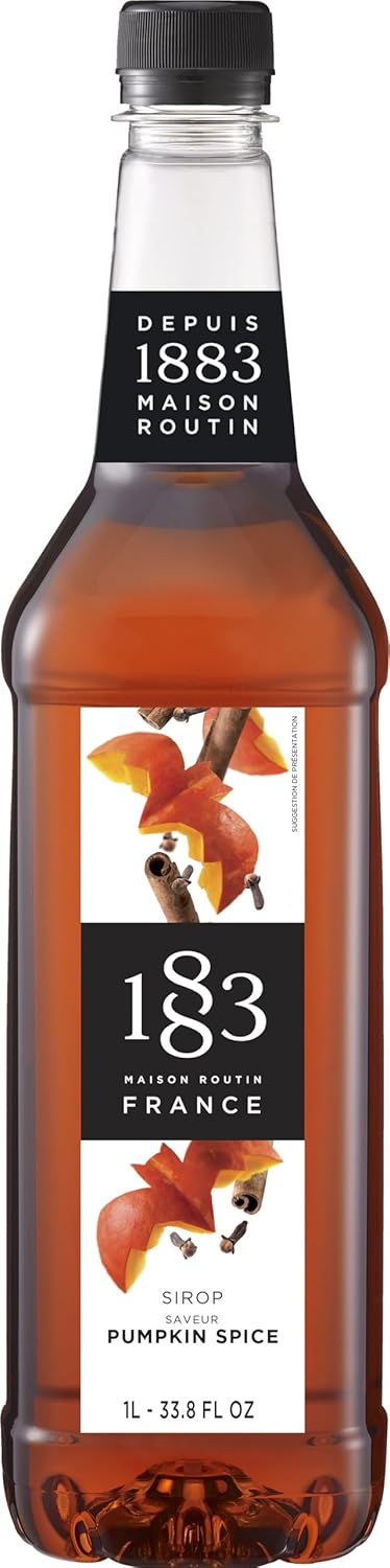 1883 Pumpkin Spice Syrup for Drinks, Made in France, 1 Liter Plastic Bottle