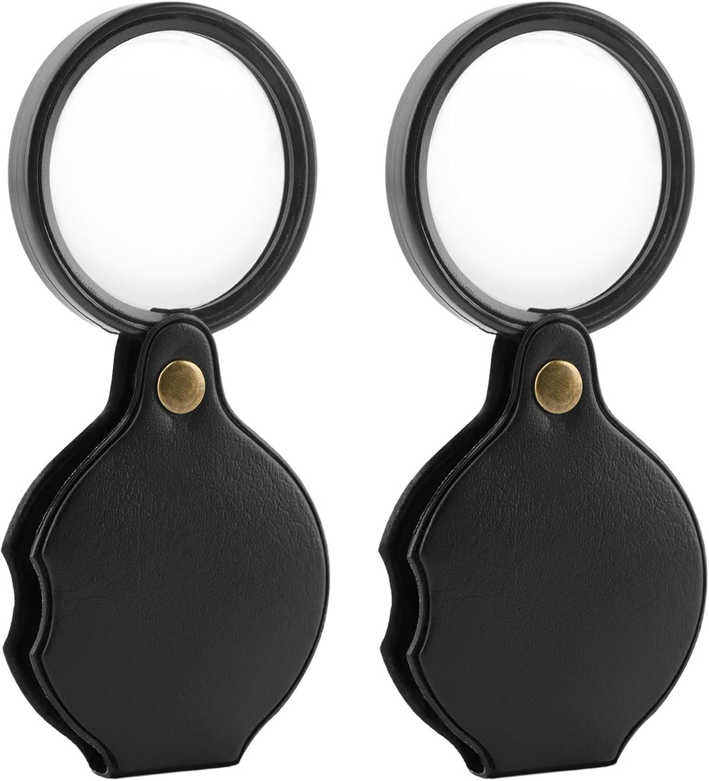 20X Pocket Magnifier, 2pcs Small Pocket Magnify Glass, Rotating Folding HD Mini Portable Pocket Magnifier for Seniors Student Reading, Inspection, Coin, Jewelry or Exploring(Black)