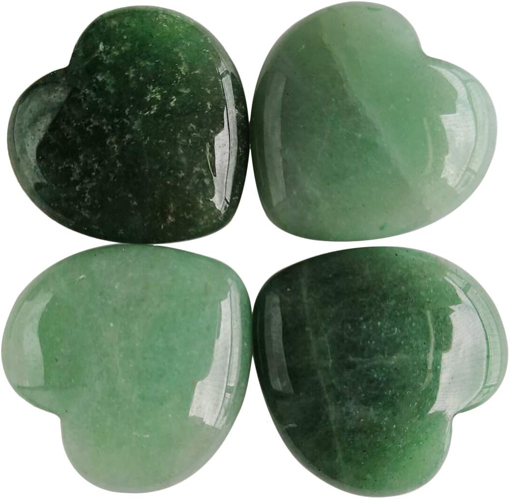 4 Pcs Natural Green Aventurine Love Heart Palm Stone Reiki Balancing Worry Stone(1 Inch)
