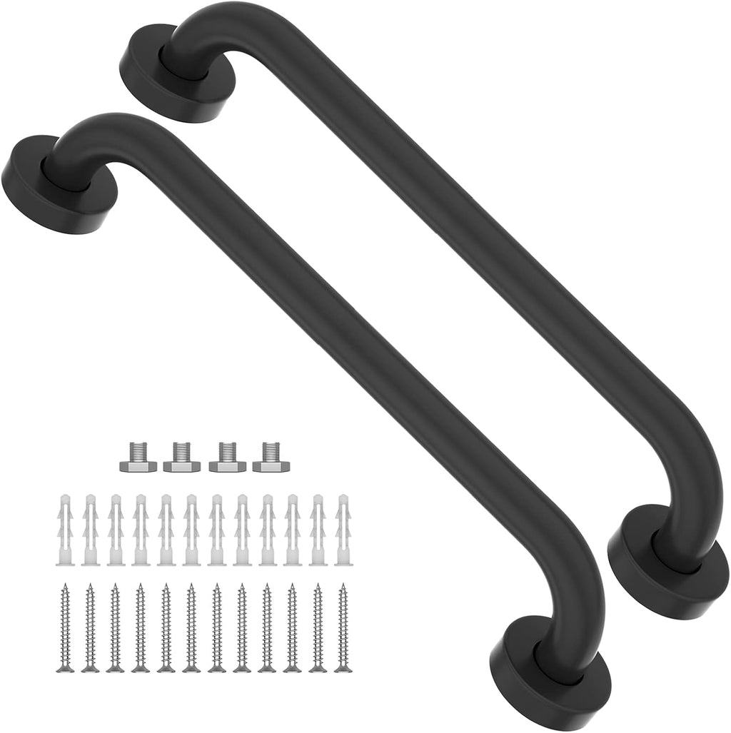 2 Pack Grab Bars 16 Inch, iMomwee Black Bathroom Handle for Elderly, Stainless Steel Safety Bars for Showers and Walls, Handicap Shower Rail Grab Bar, Balanced Support Bars for Senior Disabled