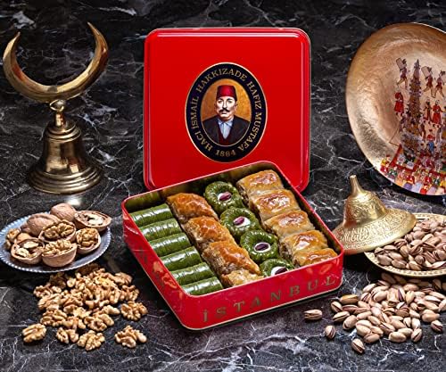 Hafiz Mustafa 1864 Istanbul Baklava Pastry Box - Baked Baklava Dessert Snacks Made from Fresh Phyllo Dough Sheets, Pistachio, Hazelnut, Walnut - Turkish Sweets Tray Gift Ideas for Birthday, Christmas
