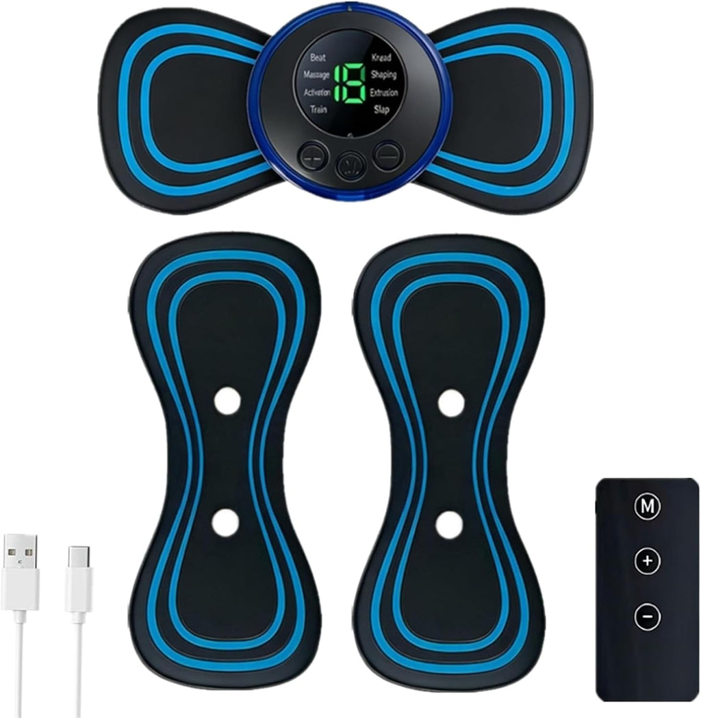 Mini Massager with 2 Pads,Rechargeable Intelligent EMS Massage Patch,8 Massage Modes,19 Intensity Levels for Neck, Back, Legs and Arms (1PCS)