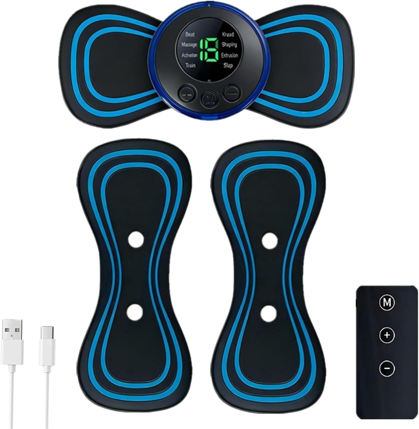 Mini Massager with 2 Pads,Rechargeable Intelligent EMS Massage Patch,8 Massage Modes,19 Intensity Levels for Neck, Back, Legs and Arms (1PCS)