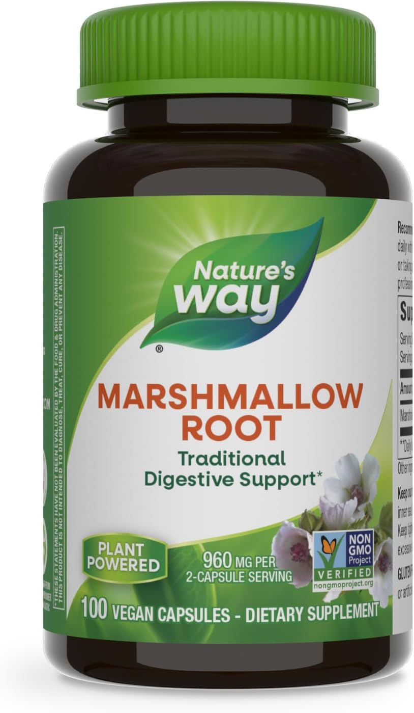 Nature's Way Marshmallow Root - Plant-Based Herbal Supplement for Traditional Digestive Support* - Daily Wellness Supplement - Vegan, Gluten-Free & Dairy-Free - 100 Count (50 Servings)