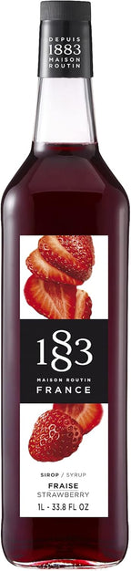 1883 Strawberry Syrup for Drinks, Made in France, 1 Liter Glass Bottle