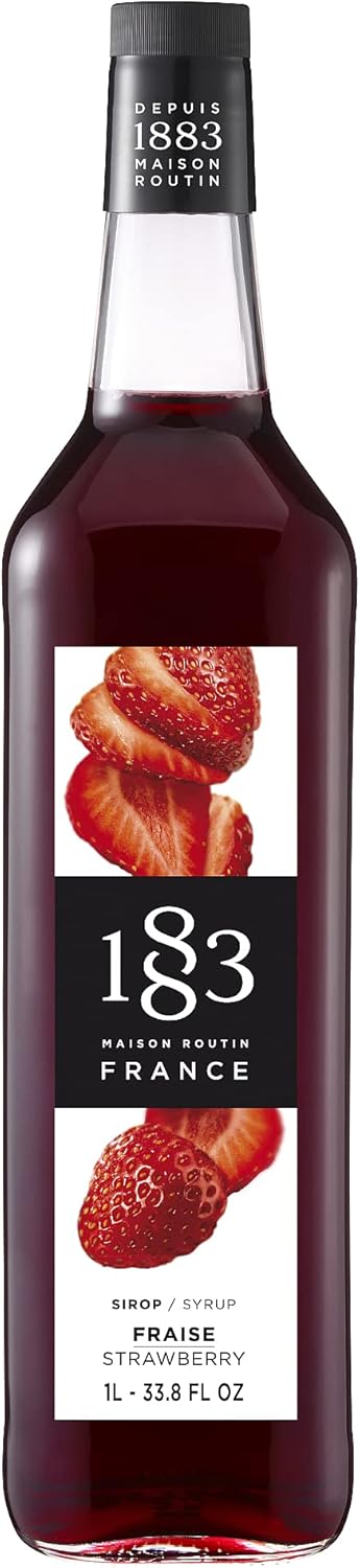 1883 Strawberry Syrup for Drinks, Made in France, 1 Liter Glass Bottle
