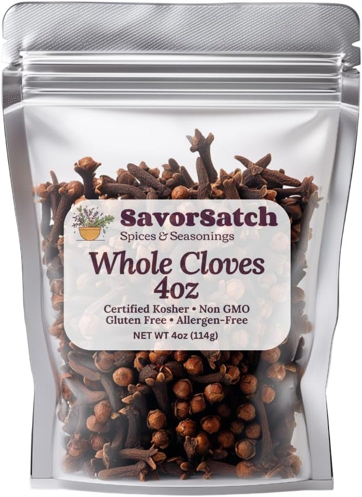 SavorSatch Whole Cloves – 4 oz Resealable Pouch | Premium Hand-Picked Spice for Baking, Cooking & Beverages | Aromatic & Flavorful | Great for Clove Tea, Pomander Balls & Potpourri | All-Natural, Non-GMO, Kosher, Vegan, Gluten-Free