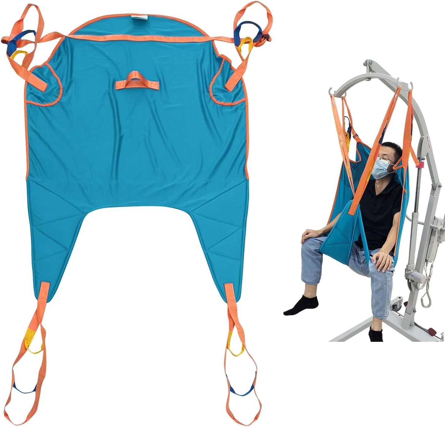 Size L Patient Lift Sling for Home Use, Padded U-Sling with Asjustable Head Support, Universal Patient Lift Sling, Divided Leg Sling for toileting, Transfer Lift Slings, Supports up to 500 lbs