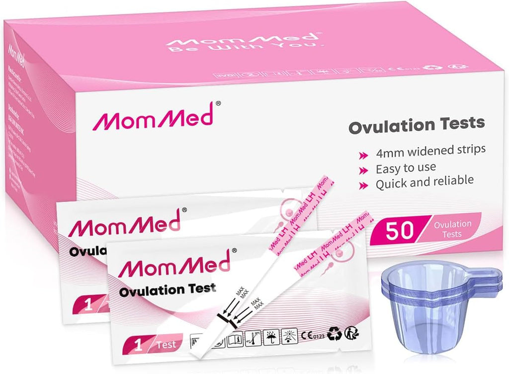 MomMed Ovulation Test Strips, 50 LH Ovulation Predictor Kit with 50 Collection Cups, Accurately Track Ovulation Test, High Sensitivity Result for Women Home Testing