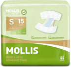 MOLLIS Adult Diapers for Women and Men, Unisex Disposable Incontinence Briefs with Tabs, Odor Control, Small, 15 Count