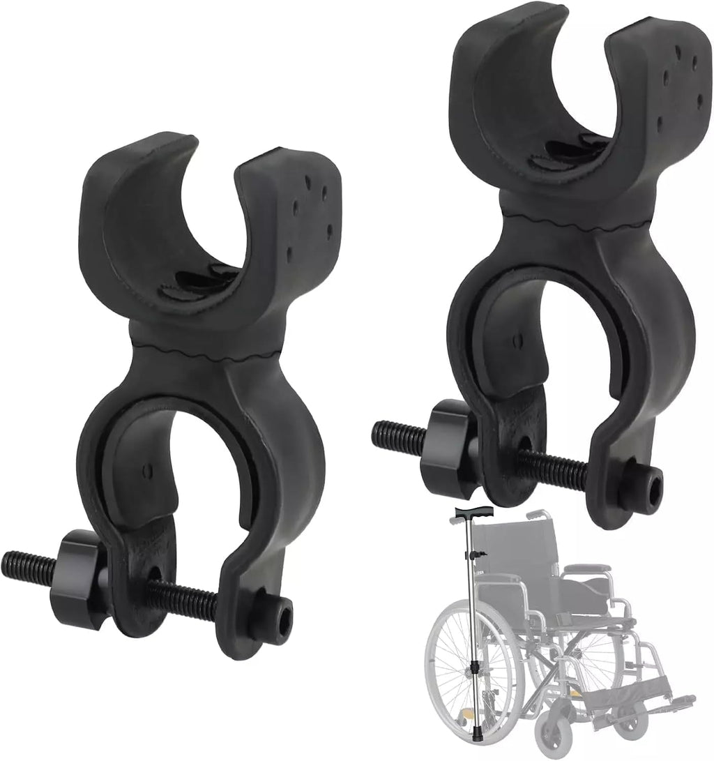 2 Pack Black Durable Walking Stick Holders, Cane Holder, Wheelchair Accessories, Walking Stick Folder for Mobility Scooter, Crutch Holder Cane Accessories, Bicycle Flashlight Rack