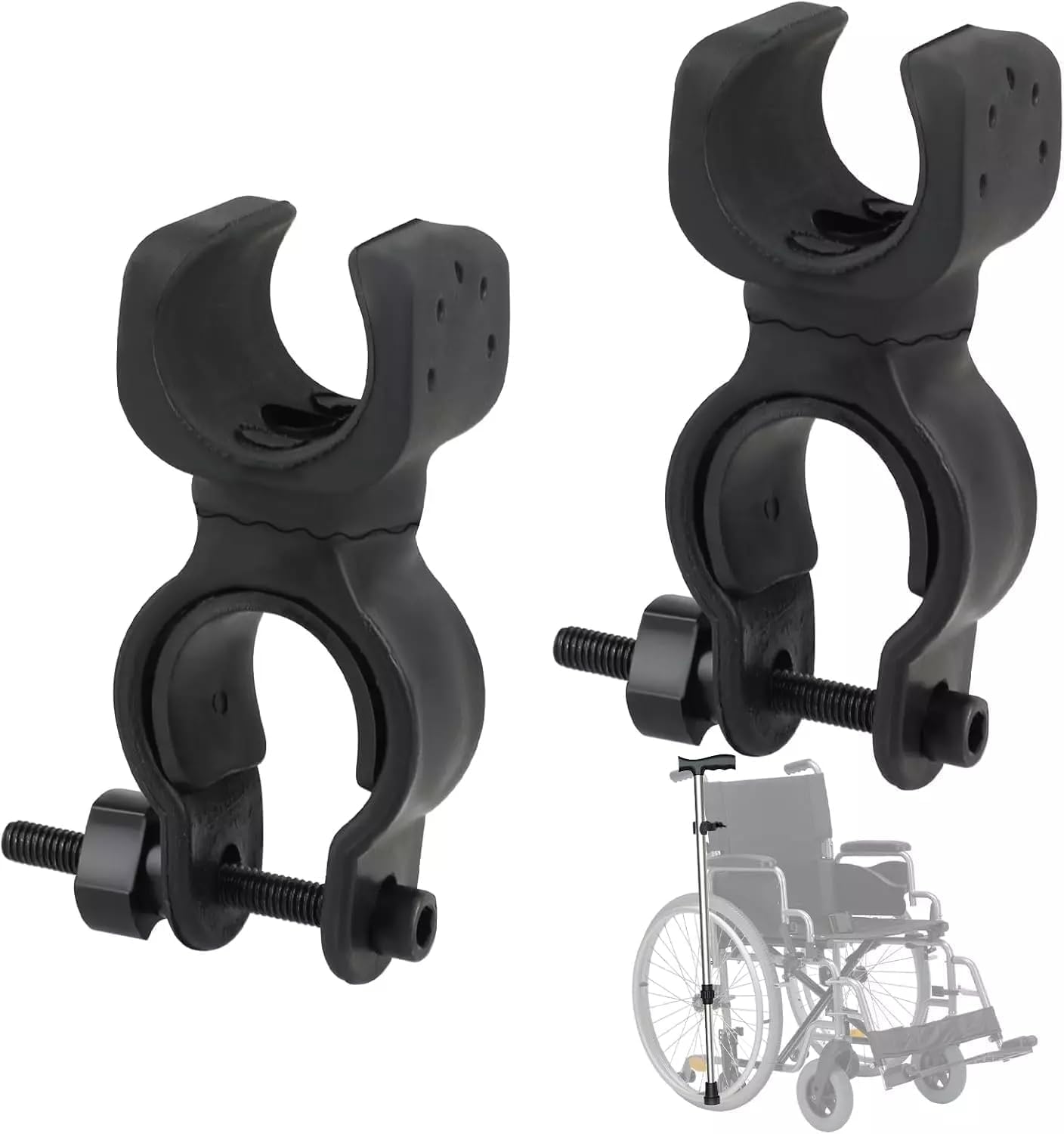 2 Pack Black Durable Walking Stick Holders, Cane Holder, Wheelchair Accessories, Walking Stick Folder for Mobility Scooter, Crutch Holder Cane Accessories, Bicycle Flashlight Rack