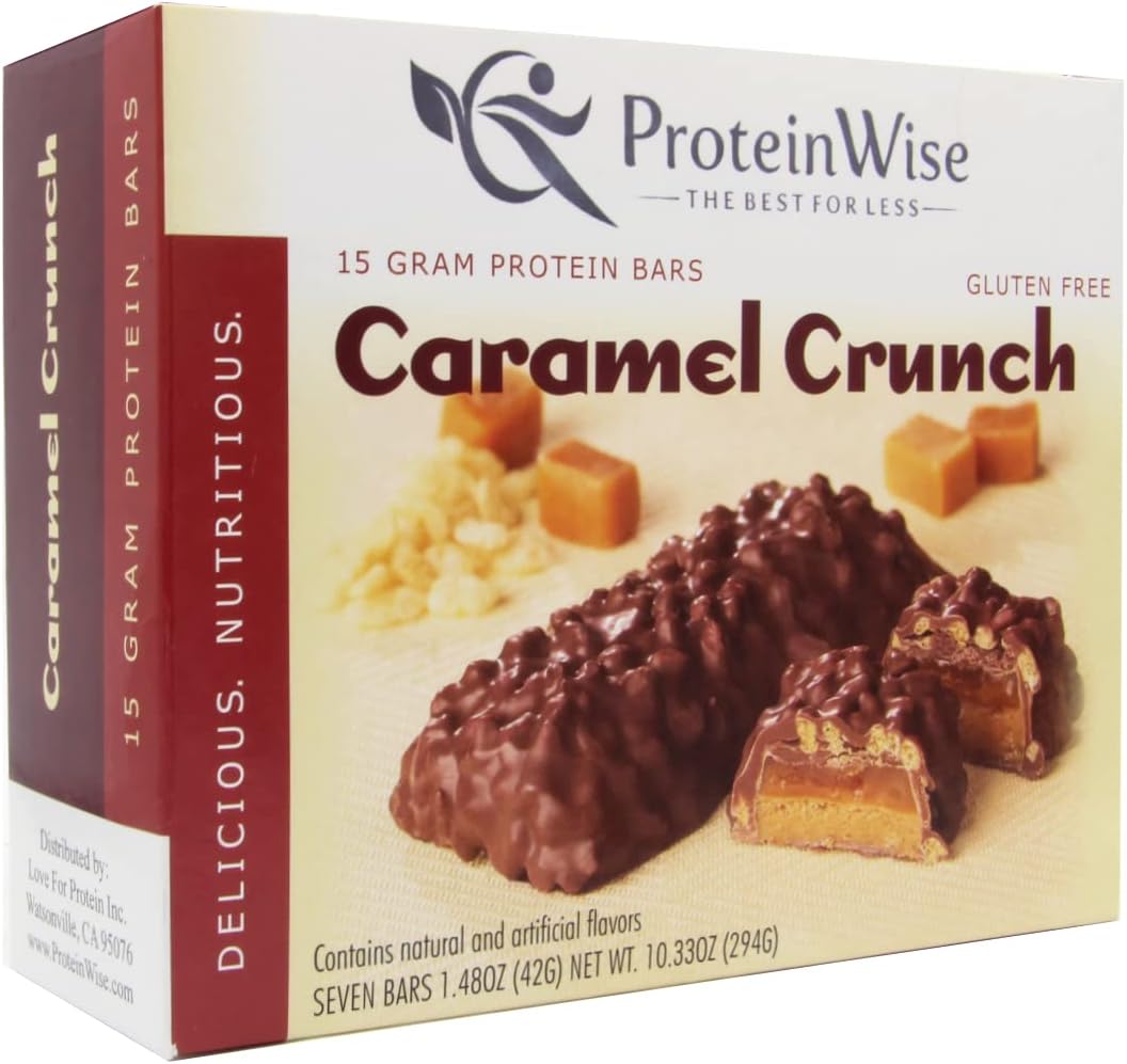 ProteinWise Caramel Crunch Protein Bars, Bariatric, Snacks, Diet Bars, Protein Bars, Whey Protein Isolate, Healthy Snacks, Trans Fat Free, Low Carb, Weight Loss Support, Low Calorie, 7 Count